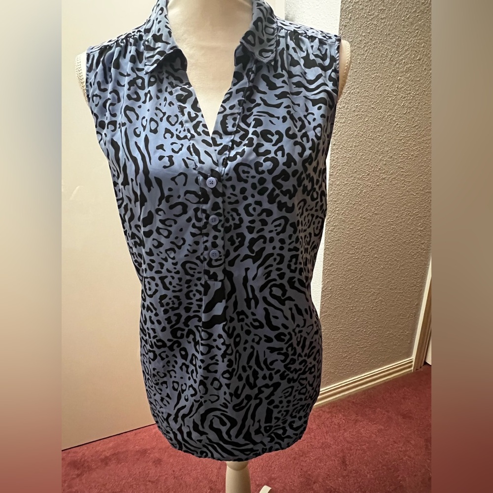 Dana Buchman Blue and Black Animal Print Blouse